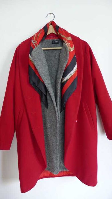 ISLANDZKI SWETER długi kardigan S 36 / M 38 wełniana podpinka narzutka