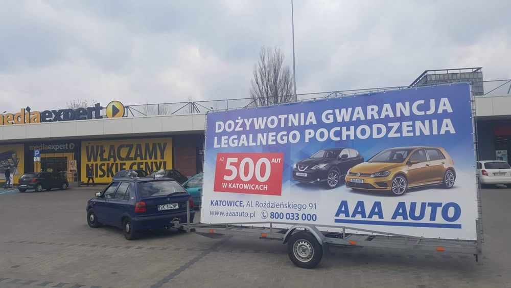 Reklama mobilna lawety reklamowe przyczepy reklamowe Śląsk Katowice