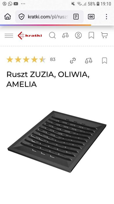 Ruszt kratki oryginalny zuzia kominek drewno