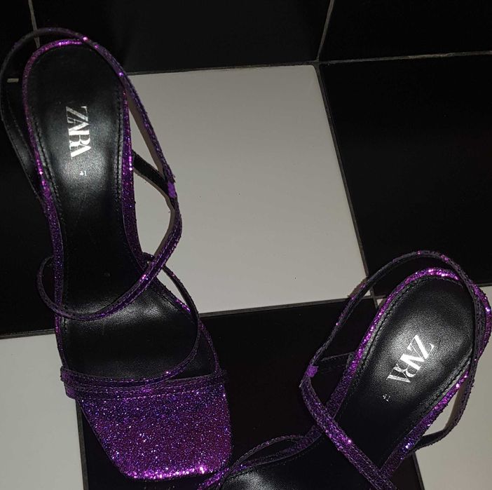 Nowe fioletowe błyszczące brokatowe szpilki obcasy Zara rozm. 41