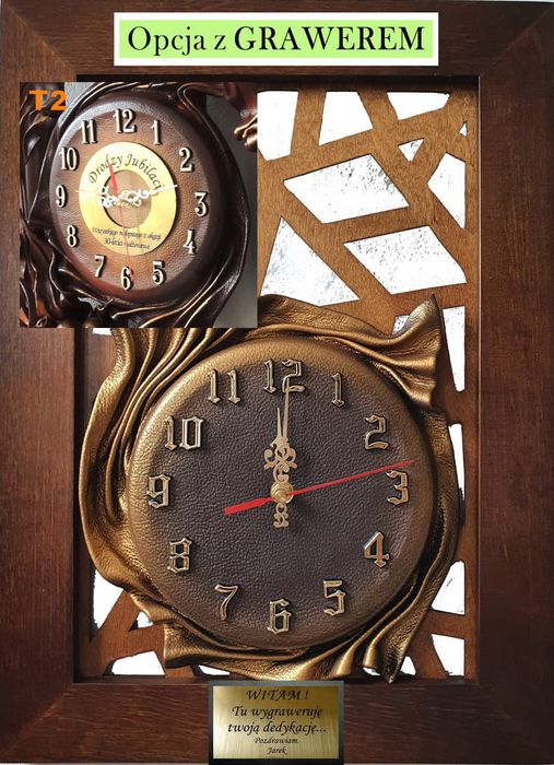 Zegar ścienny na jubileusz - drewniana rama ROCZNICA ŚLUBU + GRAWER