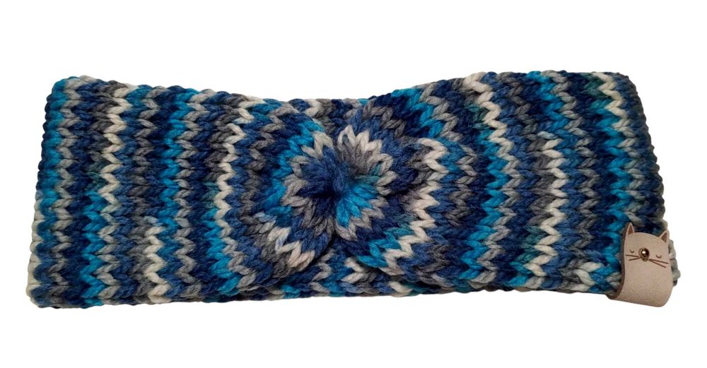 Niebiesko-biało-szara opaska na głowę, wegańska, handmade