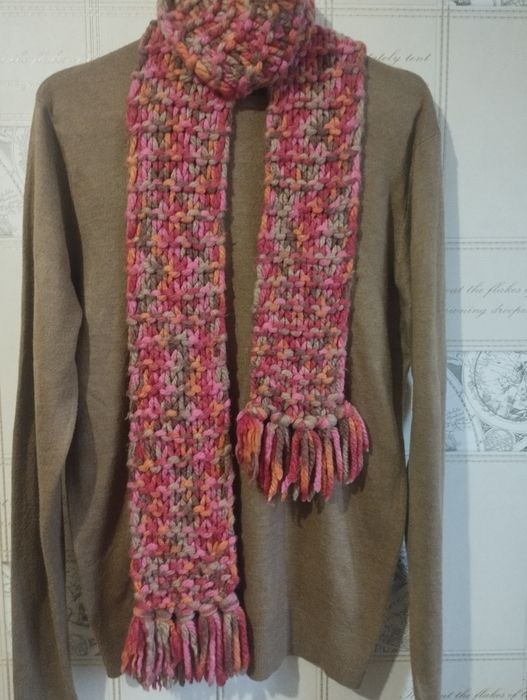 Handmade длинный узкий яркий шарф крупной вязки бахрома coachelа кэжуа