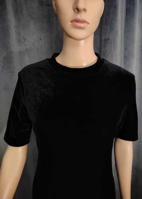 XS S M czarna welurowa aksamitna sukienka mini MIDI sexy sylwester