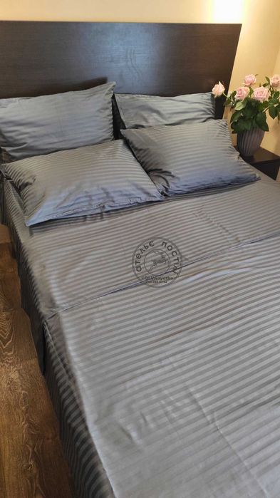 Постіль страйп сатин сірий, білий, рожевий, беж. Пошив на замовлення