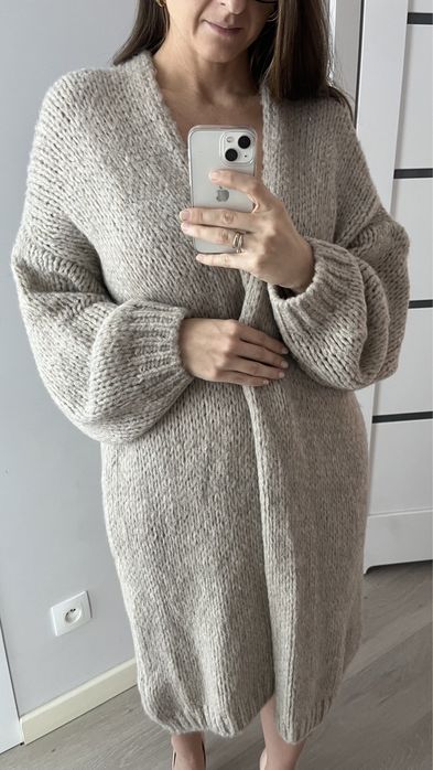 LeMonada kardigan boho beżowy gruby splot uniwersalny moher