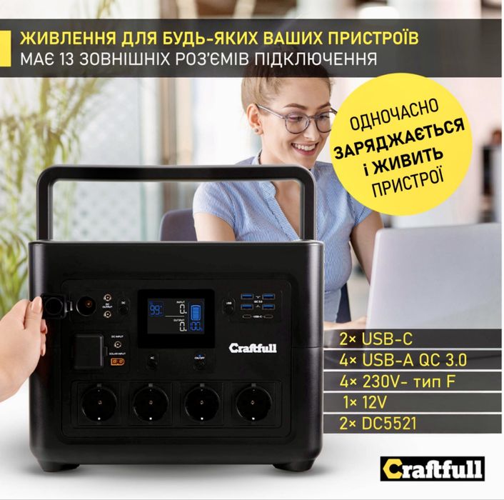 ‼️ Дуже потужна! Зарядна станція CraftFull 1536 Вт/год, 1800/2100 Вт