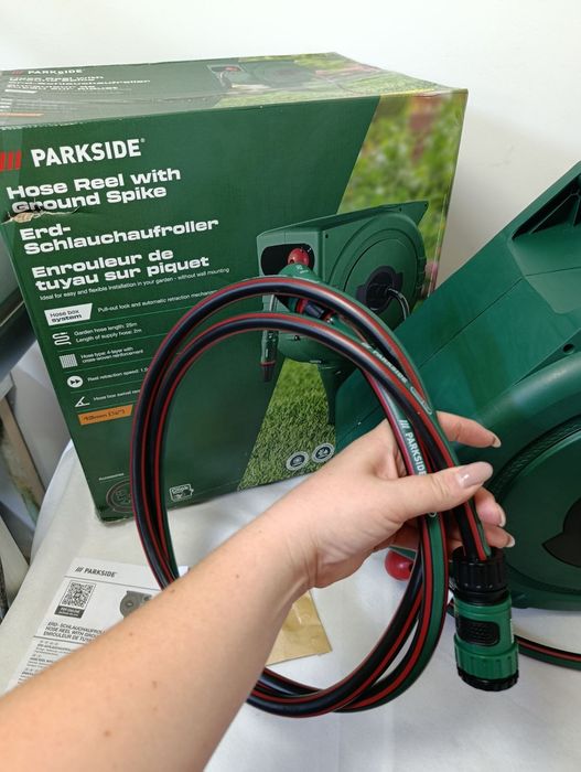 Оригінальний садовий шланг на котушці parkside 25м, автоматично котушка parkside 25m, шланг для поливу парксайд 25м, катушка садова автоматична