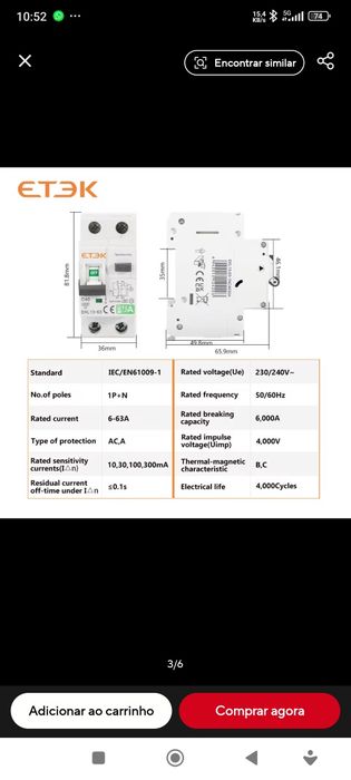 Disjuntor Rcbo tipo A64752320222593122