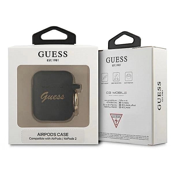 Etui Guess Silicone Vintage Script na AirPods 1/2 - czarne