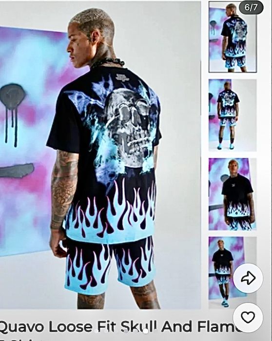 Футболка  boohooMAN x Quavo Skull and Flame Tee