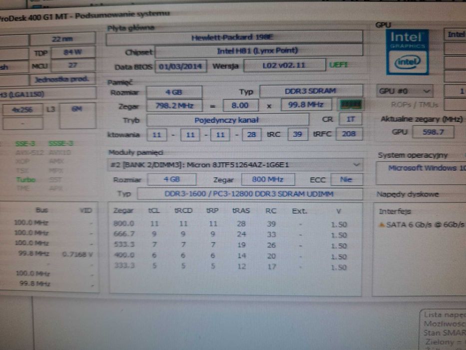 Komputer HP Prodesk 400 G1 MT I5 4460 8GB RAM