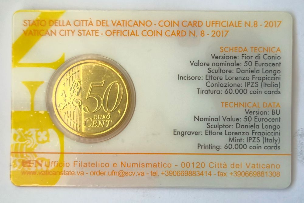 moeda Vaticano, Papa Francisco I , 50  Cêntimos Nr°8, 2017 euro coincard
