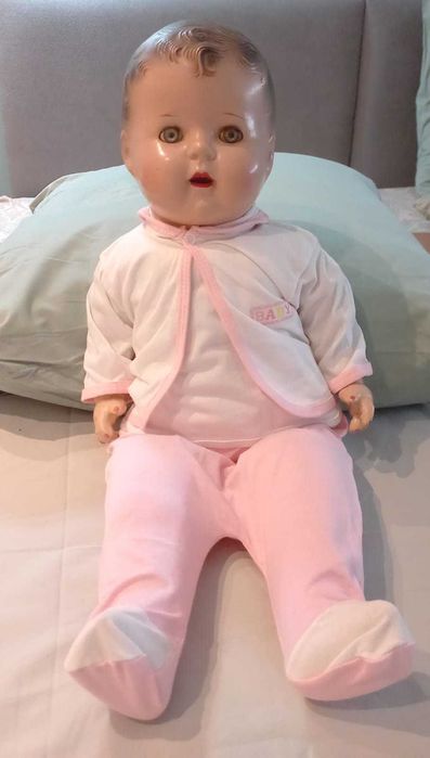 Boneca bebé alemã antiga (1930), olhos móveis, 62 cm – perfeita