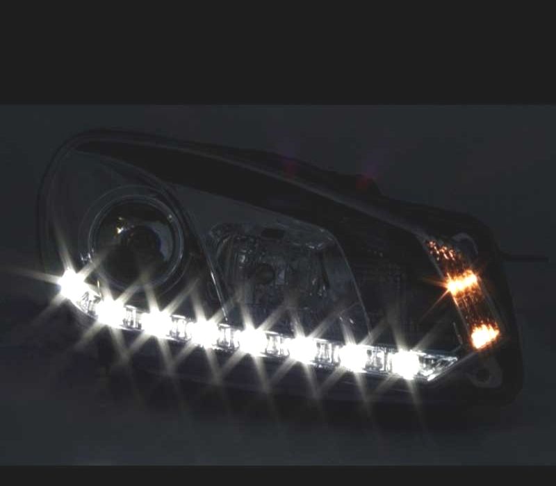 FARÓIS FRENTE DRL VOLKSWAGEN VW GOLF 6 08-12 FUNDO PRETO