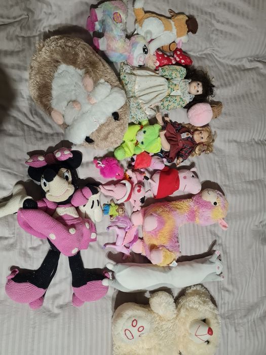 Pluszaki zestaw Myszka Miki Lama lalki porcelanowe chomik