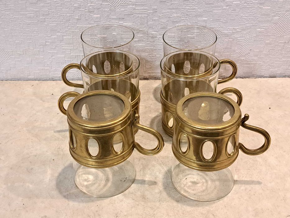 На подарок - Бронзовый набор для чаепития - латунь, стекло.