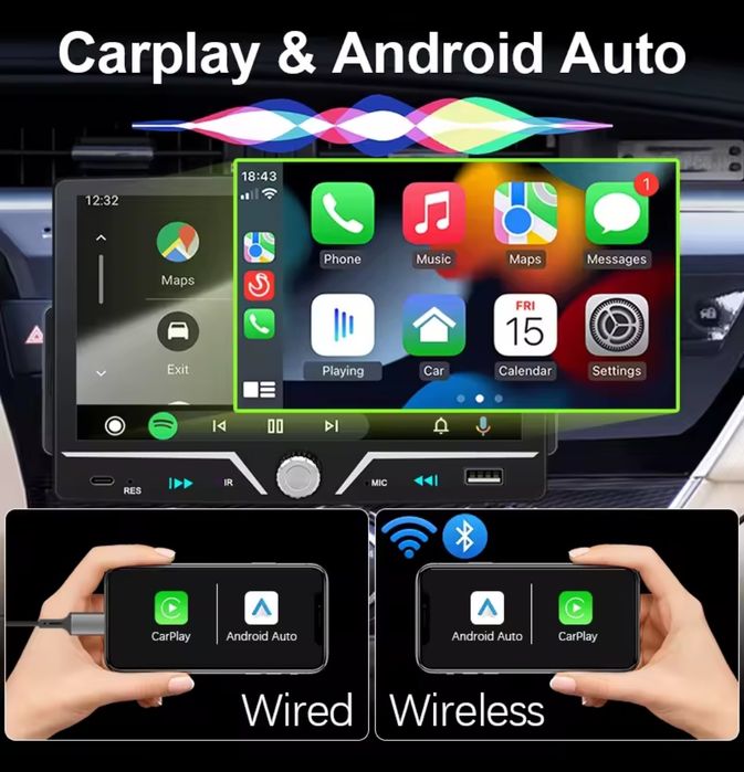 Магнітола 1DIN з екраном 7” | CarPlay / Android Auto | Bluetooth