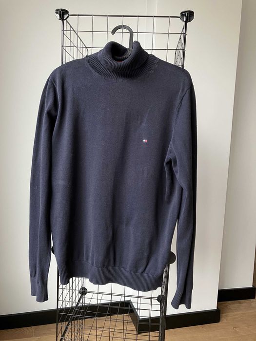 Tommy Hilfiger granatowy sweter golf bawełna premium