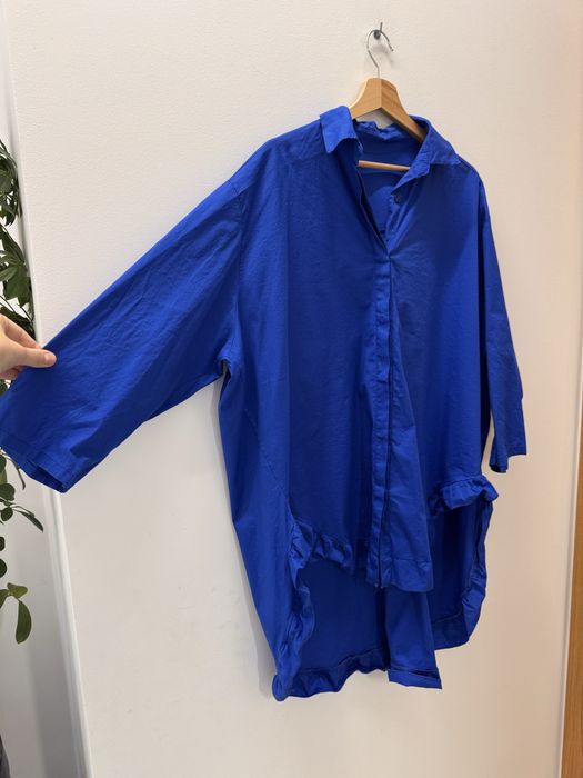 Made in Italy Kobaltowa Koszula Asymetryczna Dłuższy Tył Bawełna 3XL 46 48 Stan Idealny