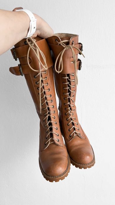 Karmelowe kozaki sznurowane Ryłko 35