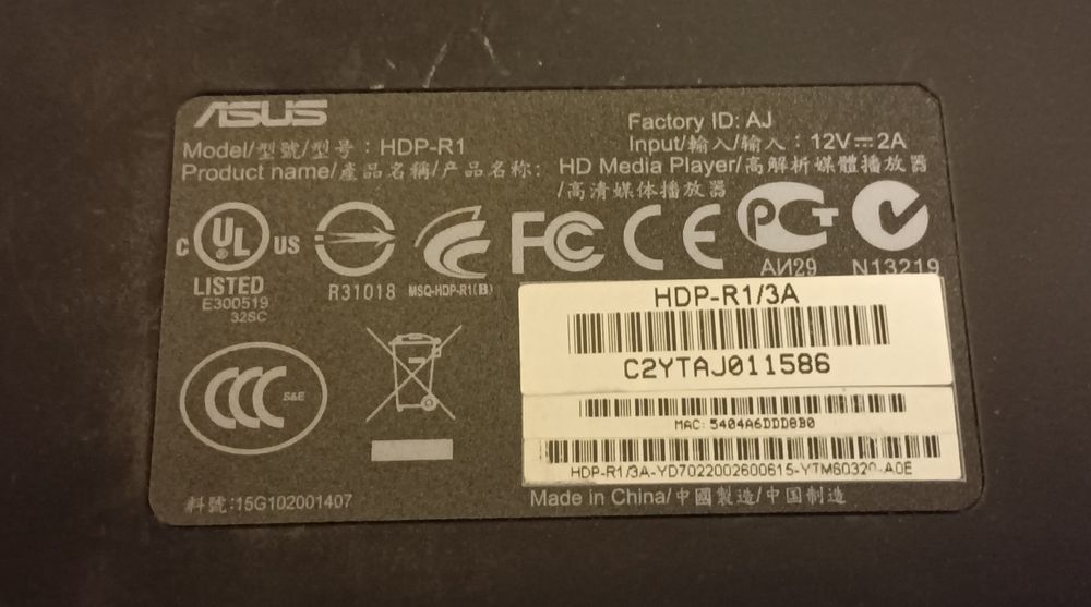 Leitor multimédia ASUS O! Play HDP-R1