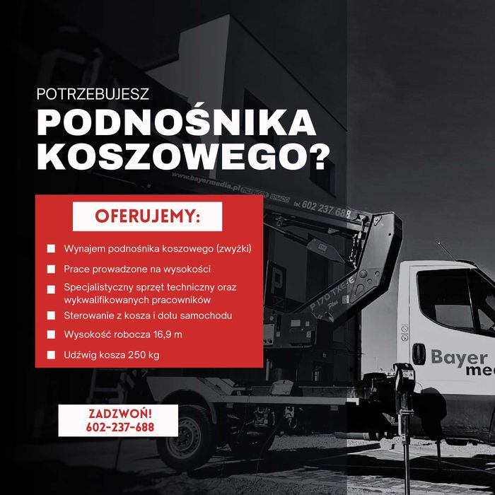 Podnośnik koszowy wynajem z operatorem zwyżka 17 m
