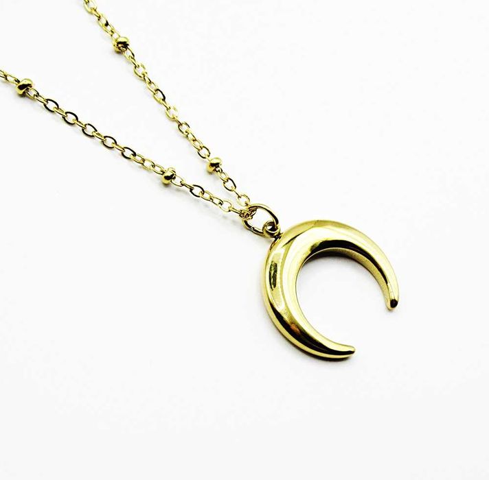 Podwójny naszyjnik stal chirurgiczna złoty księżyc kulki koraliki G42