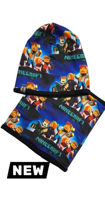 Zimowy zestaw czapka i komin Minecraft na polarze