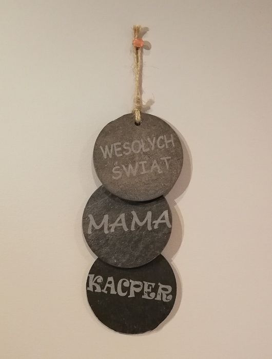 Zawieszka z grawerem łupek naturalny prezent bombki na choinkę