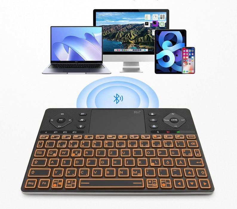 Klawiatura Bt z touchpadem, podświetlana RGB, Android TV, iPad, PC