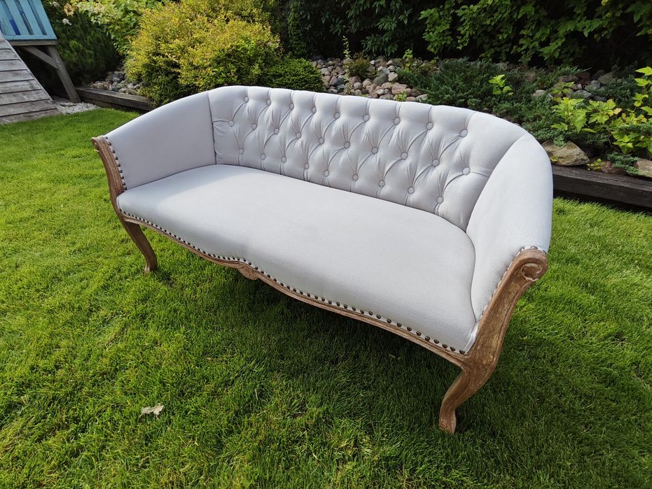 Ławka Tapicerowana z oparciem pikowana 2 osobowa sofa drewno boczki