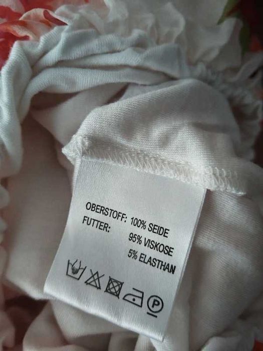Hallhuber bluzka w kwiaty wzór off shoulder 100% jedwab dobry skład