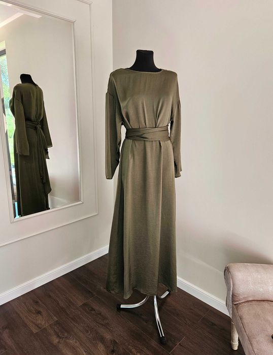 Sukienka maxi satynowa khaki Asos L 40