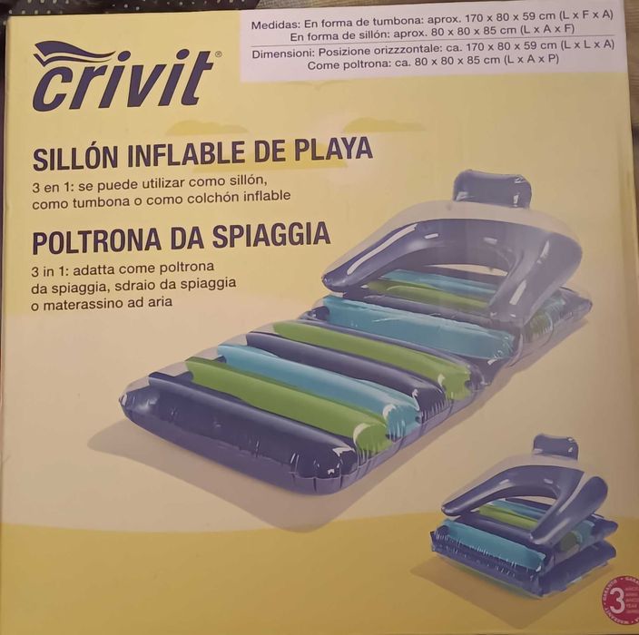 Cadeirão Inflável de Praia Crivit 3 em 1 – Novo