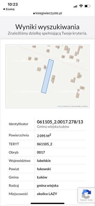 DZIAŁKA BUDOWLANA – 2096 m² – Łazy k. Łukowa