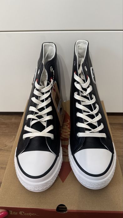 Czarne trampki damskie Lee Cooper – koturn, eko-skóra | nowe roz. 38