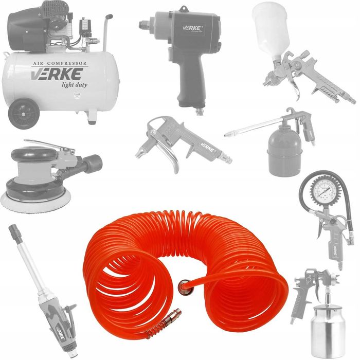 WĄŻ PNEUMATYCZNY SPIRALNY 15m Przewód Do Kompresora Ze Złączkami