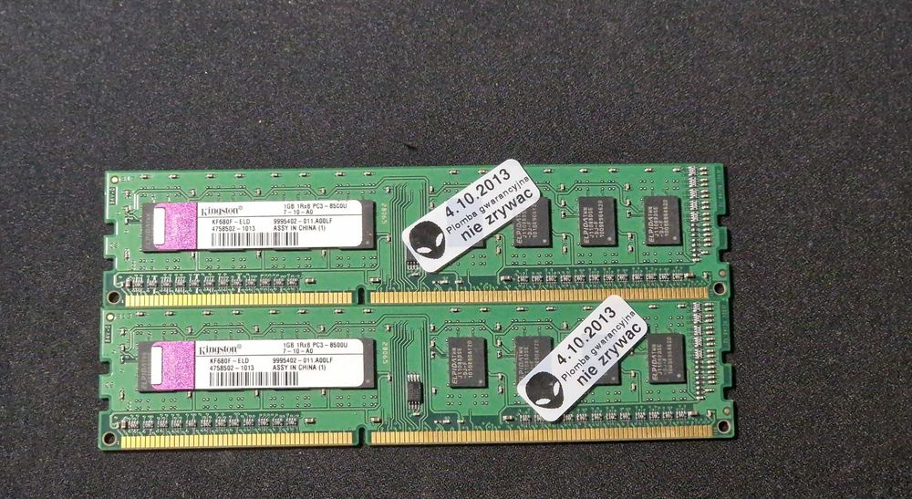 Pamięć RAM 2x1GB Kingston 2 GB pc3-8500u kf680f-eld