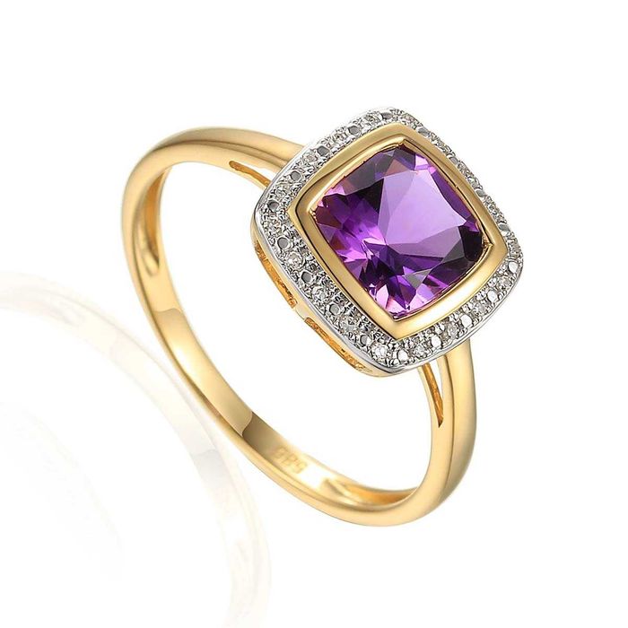 Złoty pierścionek z diamentami i ametystem R67876 Y AM
