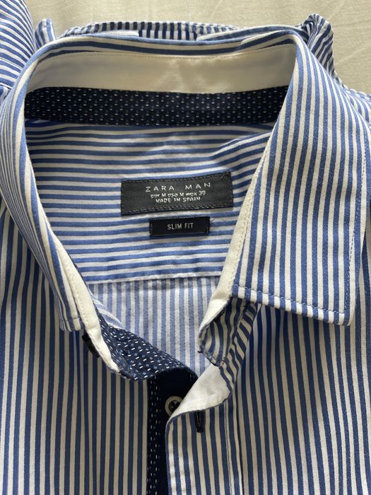 Camisa riscas azul e branca slim fita 38