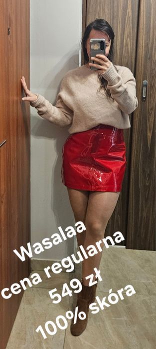 Czerwona spódnica Wasalaa skórzana skóra naturalna
