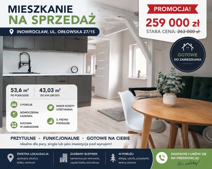 Jasne, gotowe do zamieszkania mieszkanie po remoncie – ul. Orłowska 27