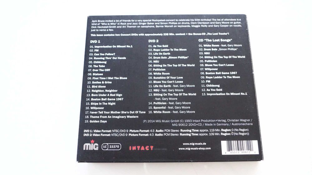 JACK BRUCE – Rockpalast: The 50th Birthday Concerts   2×DVD (NTSC, Remastered) + CD • 2014 • MIG‑Music • MIG90612 Stan: NM / Digipak NM‑