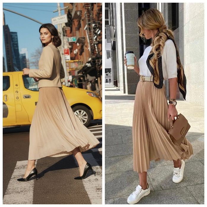 Beżowa plisowana spódnica maxi długa XS-L