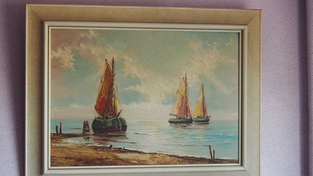 Stary Obraz Olejny MARINA Niemieckie Malarstwo GOTTHARDT duży 87x67