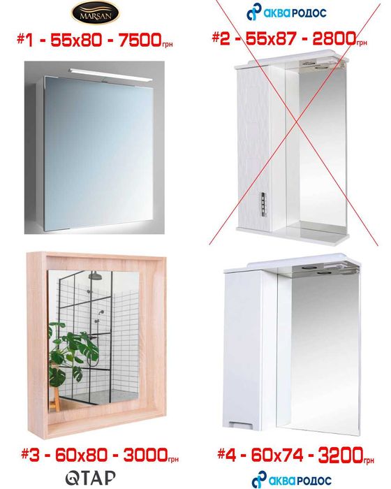 Дзеркальна шафа РОЗПРОДАЖ виставки різні Аква Родос, Марсан, Ювента