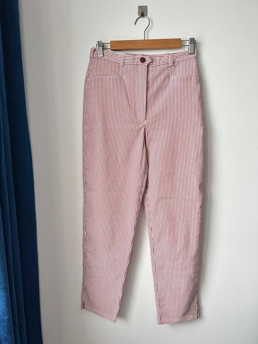 Spodnie z wysokim stanem damskie w prążki w paski 38