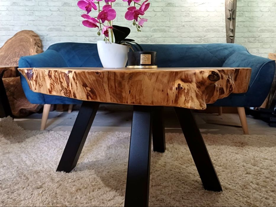 Stolik kawowy 88x87cm PIĘKNY OKAZ LIVE EDGE plaster drewna