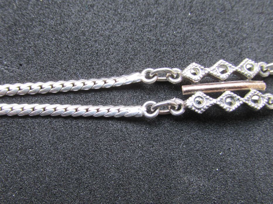 Pulseira antiga, prata contrastada e ouro, cravejada com marcassitas